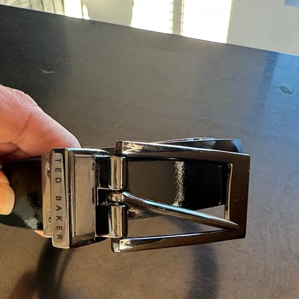 Ted Baker Reversible Black Belt with Silver Buckle